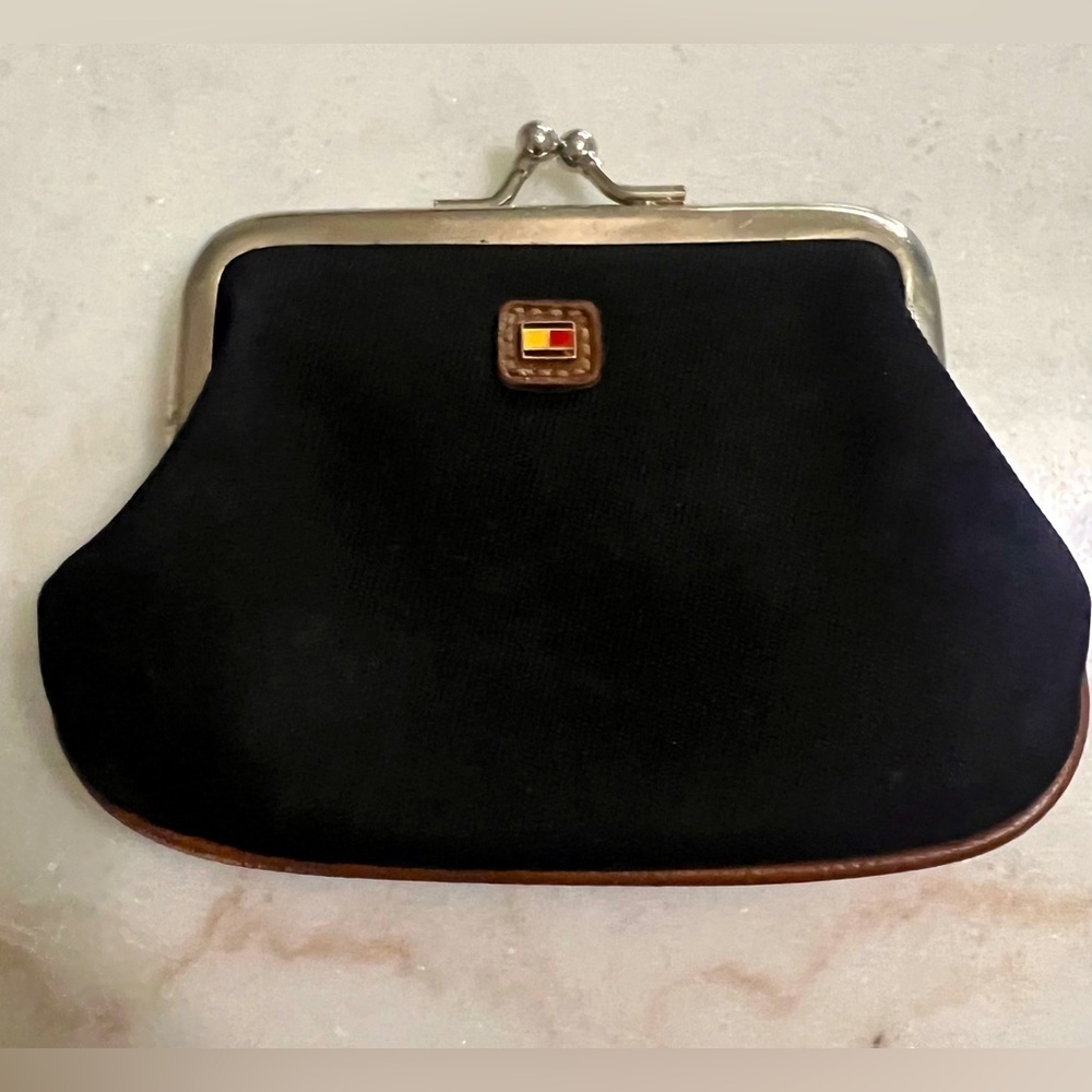 Vintage Tommy Hilfiger Navy Canvas Small Coin Purse with Kiss lock Clasp